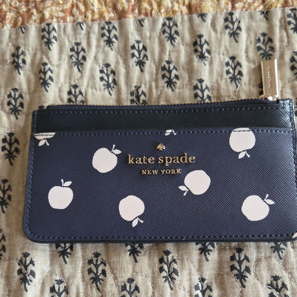 Kate Spade Blue Pouch with White Apple Design